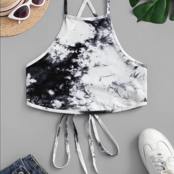 X2 Lace up criss cross heathered tie dye crop top - Picture 3 of 4